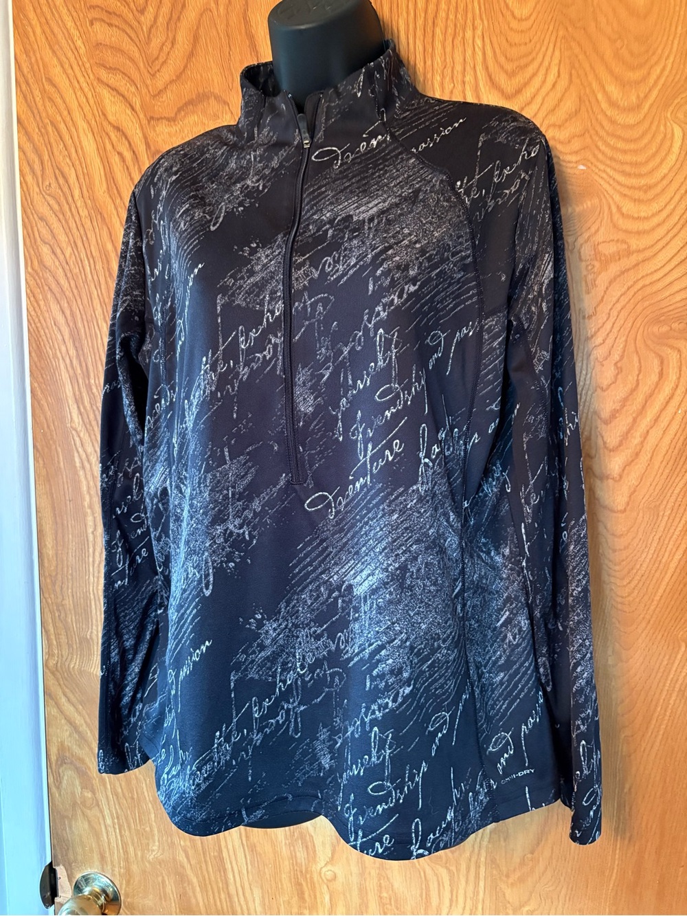 Columbia Titanium Women’s Black Script-Print Half-Zip Tech Shirt